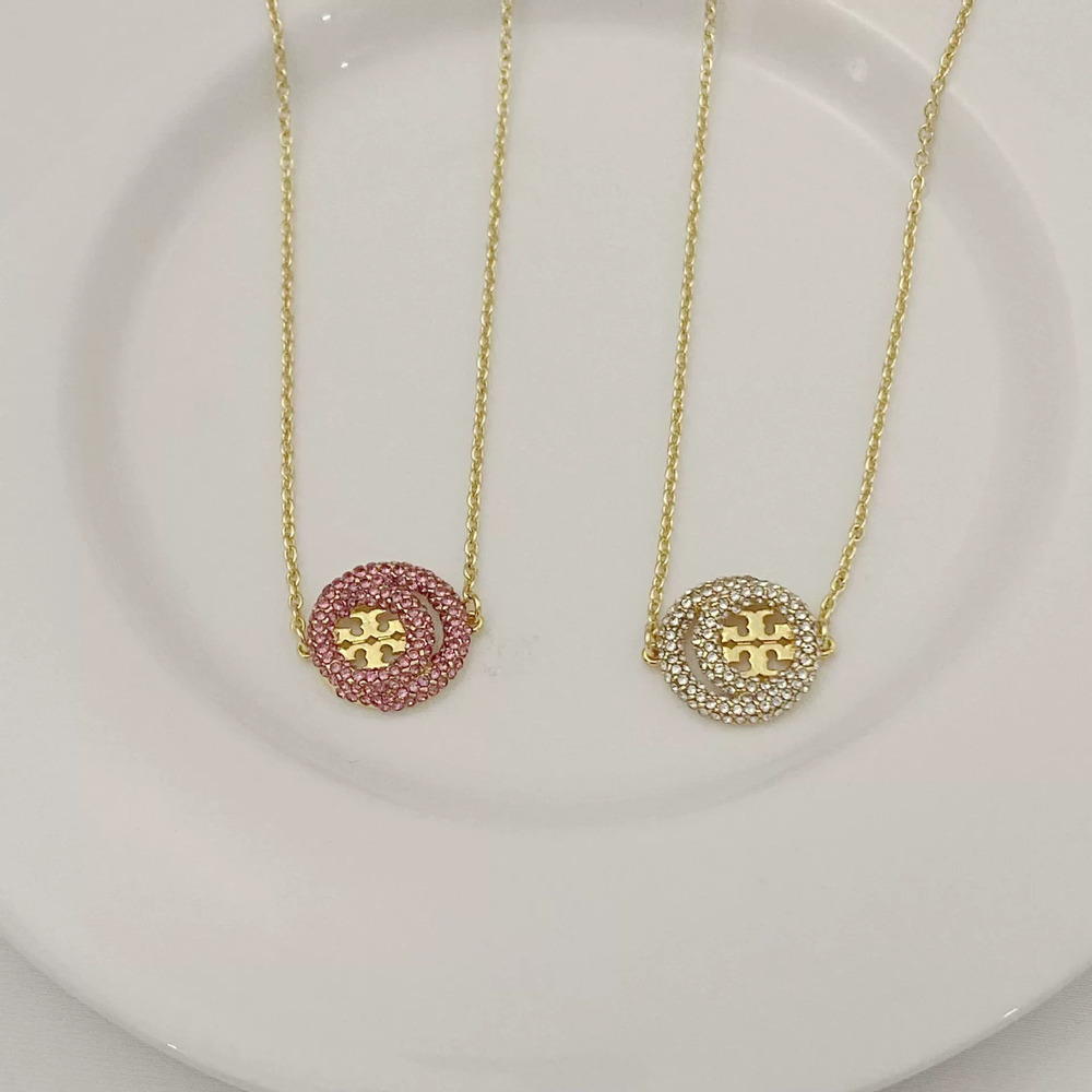 Tory Burch Gold Pave Diamond Double Ring Necklace